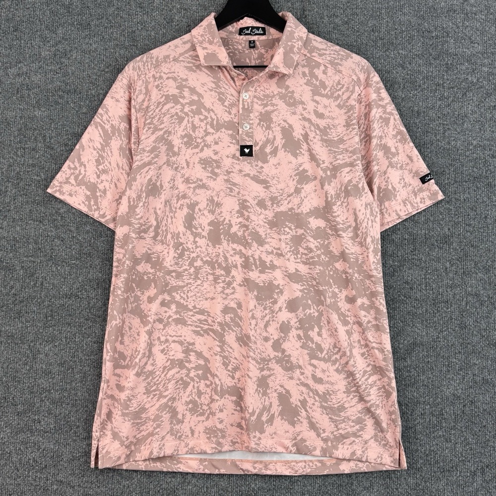 Bad Birdie Performance Golf Polo Mens M Pink Taupe Abstract Camo Stretch Shirt